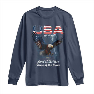 Bold Patriotic American Eagle Long Sleeve Shirt Land of the Free Home of the Brave Est 1776 TS02 Navy Print Your Wear