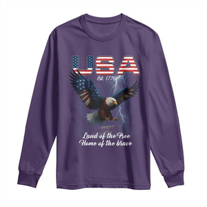 Bold Patriotic American Eagle Long Sleeve Shirt Land of the Free Home of the Brave Est 1776 TS02 Purple Print Your Wear