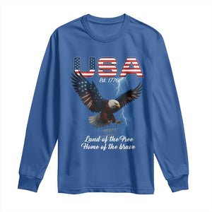 Bold Patriotic American Eagle Long Sleeve Shirt Land of the Free Home of the Brave Est 1776 TS02 Royal Blue Print Your Wear