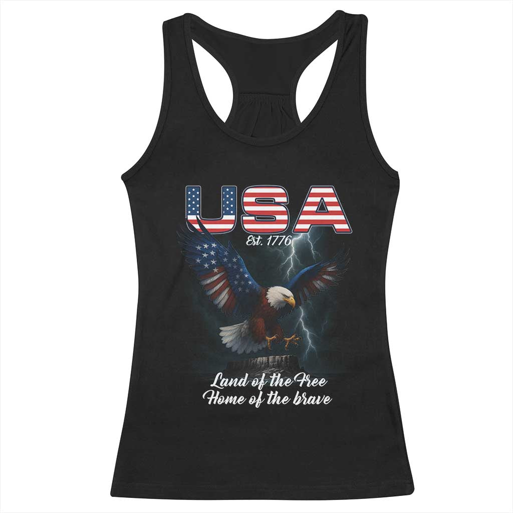 Bold Patriotic American Eagle Racerback Tank Top Land of the Free Home of the Brave Est 1776 TS02 Black Print Your Wear