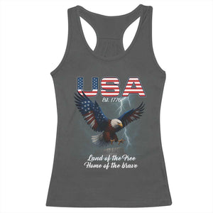 Bold Patriotic American Eagle Racerback Tank Top Land of the Free Home of the Brave Est 1776 TS02 Dark Heather Print Your Wear