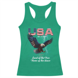 Bold Patriotic American Eagle Racerback Tank Top Land of the Free Home of the Brave Est 1776 TS02 Irish Green Print Your Wear