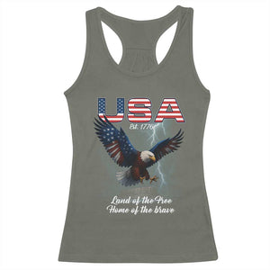 Bold Patriotic American Eagle Racerback Tank Top Land of the Free Home of the Brave Est 1776 TS02 Military Green Print Your Wear