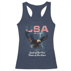 Bold Patriotic American Eagle Racerback Tank Top Land of the Free Home of the Brave Est 1776 TS02 Navy Print Your Wear