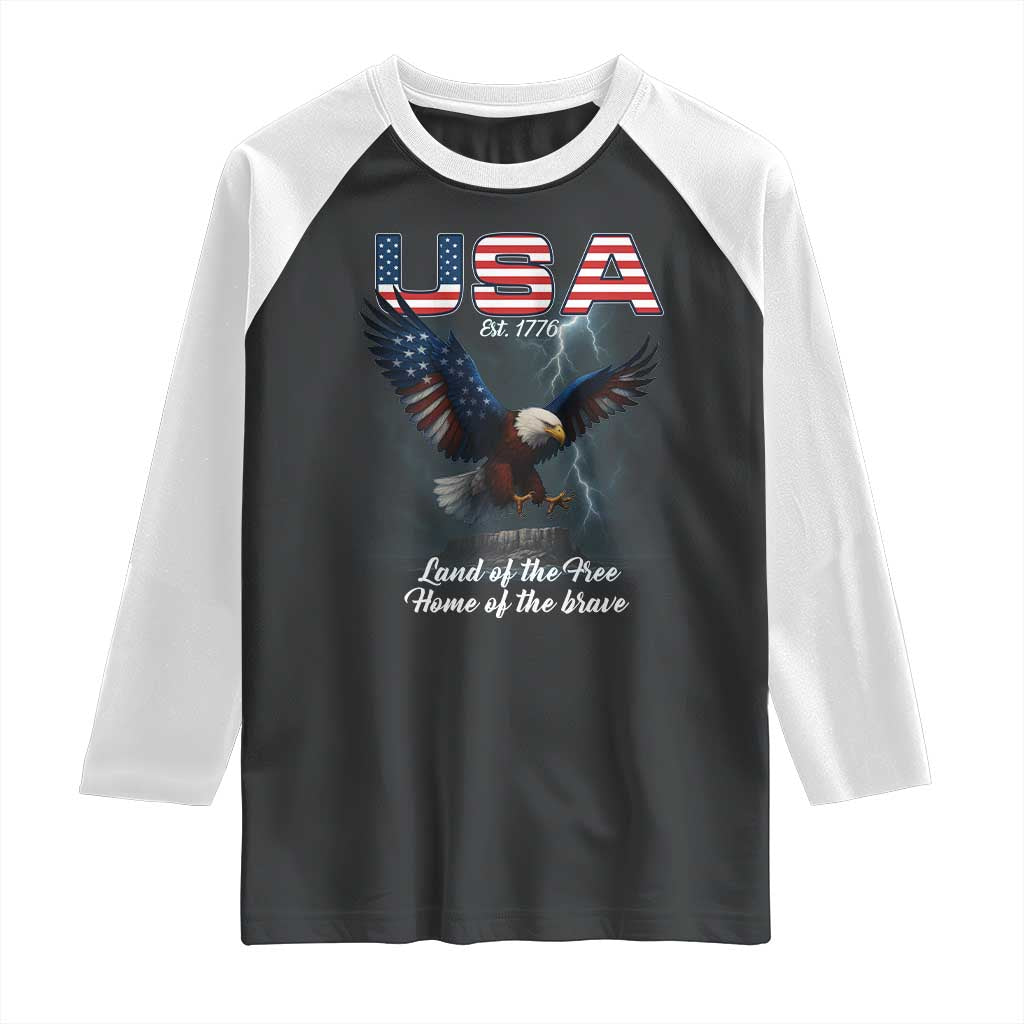 Bold Patriotic American Eagle Raglan Shirt Land of the Free Home of the Brave Est 1776 TS02 Black White Print Your Wear