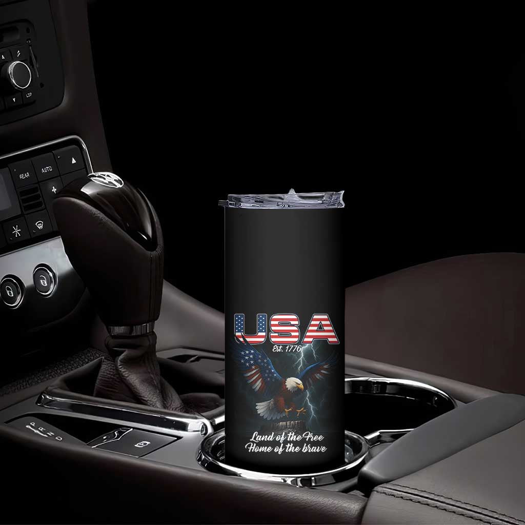 Bold Patriotic American Eagle Skinny Tumbler Land of the Free Home of the Brave Est 1776 TS02 Print Your Wear