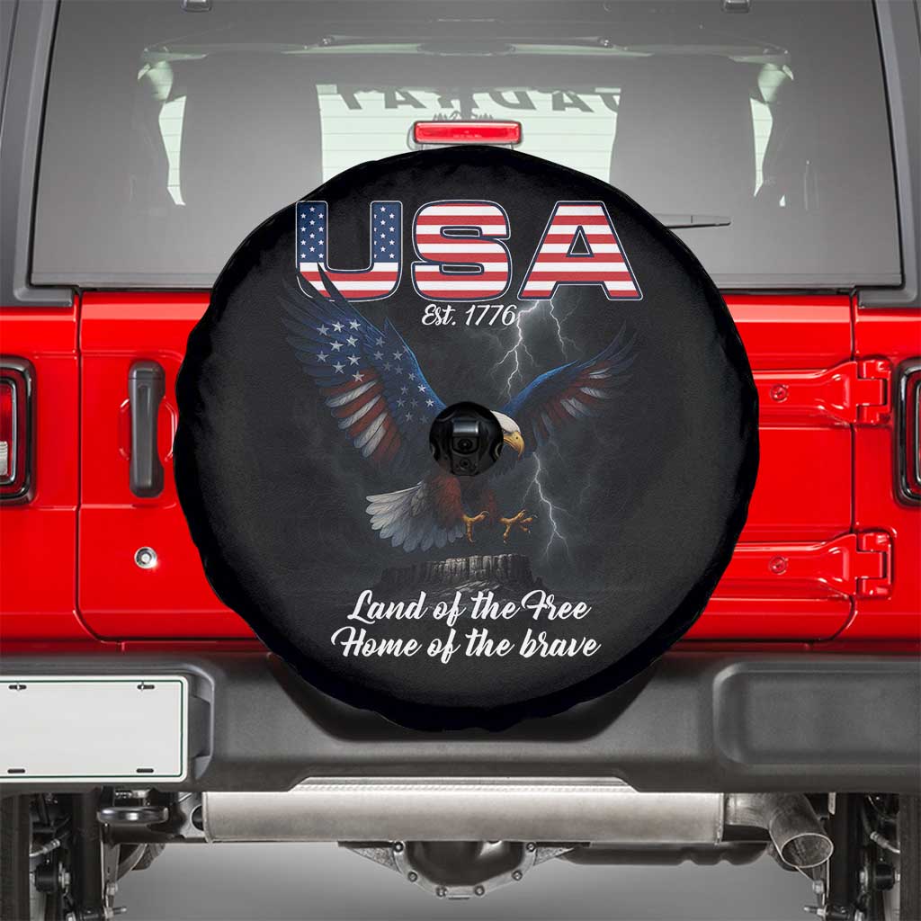 Bold Patriotic American Eagle Spare Tire Cover Land of the Free Home of the Brave Est 1776 TS02 Black Print Your Wear