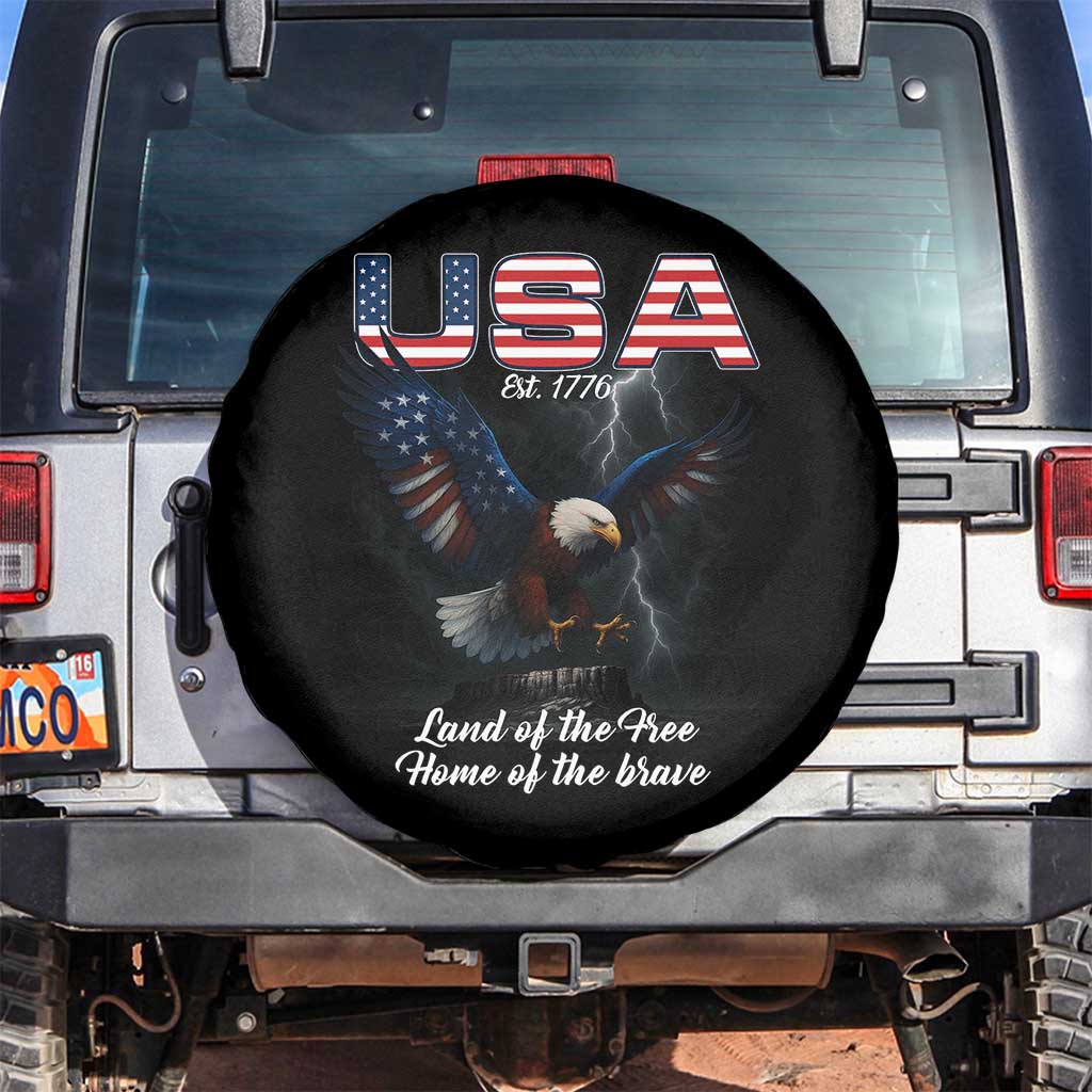 Bold Patriotic American Eagle Spare Tire Cover Land of the Free Home of the Brave Est 1776 TS02 No hole Black Print Your Wear