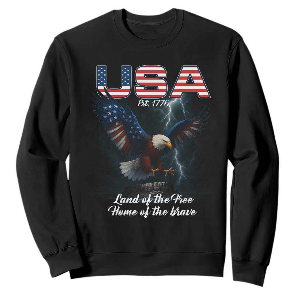 Bold Patriotic American Eagle Sweatshirt Land of the Free Home of the Brave Est 1776 TS02 Black Print Your Wear
