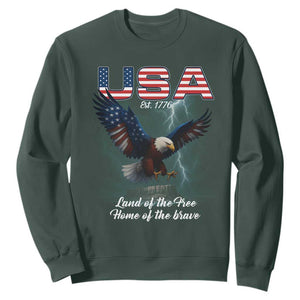Bold Patriotic American Eagle Sweatshirt Land of the Free Home of the Brave Est 1776 TS02 Dark Forest Green Print Your Wear