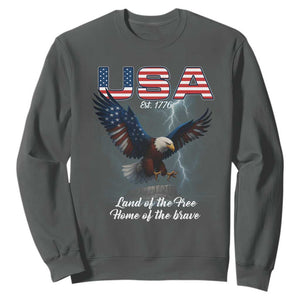 Bold Patriotic American Eagle Sweatshirt Land of the Free Home of the Brave Est 1776 TS02 Dark Heather Print Your Wear