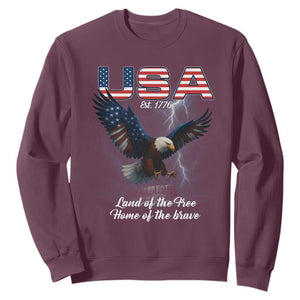 Bold Patriotic American Eagle Sweatshirt Land of the Free Home of the Brave Est 1776 TS02 Maroon Print Your Wear