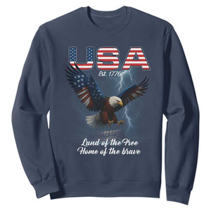 Bold Patriotic American Eagle Sweatshirt Land of the Free Home of the Brave Est 1776 TS02 Navy Print Your Wear