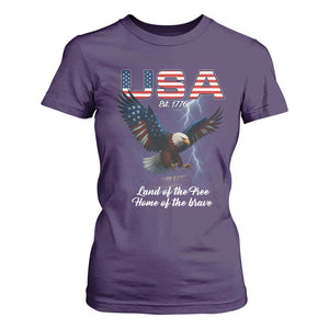 Bold Patriotic American Eagle T Shirt For Women Land of the Free Home of the Brave Est 1776 TS02 Purple Print Your Wear