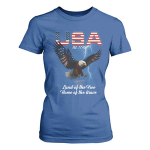 Bold Patriotic American Eagle T Shirt For Women Land of the Free Home of the Brave Est 1776 TS02 Royal Blue Print Your Wear