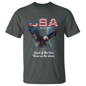 Bold Patriotic American Eagle T Shirt Land of the Free Home of the Brave Est 1776 TS02 Dark Heather Print Your Wear