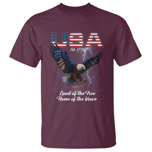 Bold Patriotic American Eagle T Shirt Land of the Free Home of the Brave Est 1776 TS02 Maroon Print Your Wear