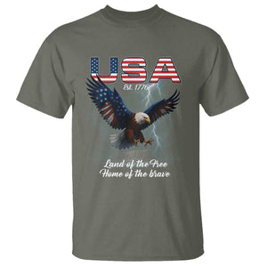 Bold Patriotic American Eagle T Shirt Land of the Free Home of the Brave Est 1776 TS02 Military Green Print Your Wear