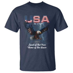 Bold Patriotic American Eagle T Shirt Land of the Free Home of the Brave Est 1776 TS02 Navy Print Your Wear