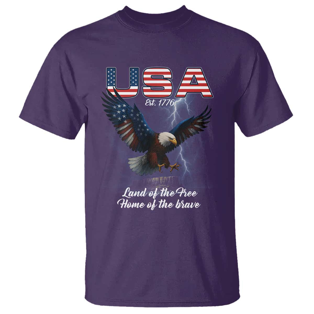 Bold Patriotic American Eagle T Shirt Land of the Free Home of the Brave Est 1776 TS02 Purple Print Your Wear