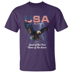 Bold Patriotic American Eagle T Shirt Land of the Free Home of the Brave Est 1776 TS02 Purple Print Your Wear