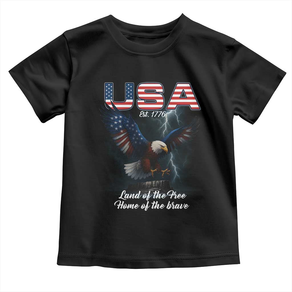 Bold Patriotic American Eagle Toddler T Shirt Land of the Free Home of the Brave Est 1776 TS02 Black Print Your Wear