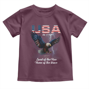 Bold Patriotic American Eagle Toddler T Shirt Land of the Free Home of the Brave Est 1776 TS02 Maroon Print Your Wear
