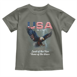 Bold Patriotic American Eagle Toddler T Shirt Land of the Free Home of the Brave Est 1776 TS02 Military Green Print Your Wear