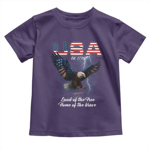 Bold Patriotic American Eagle Toddler T Shirt Land of the Free Home of the Brave Est 1776 TS02 Purple Print Your Wear