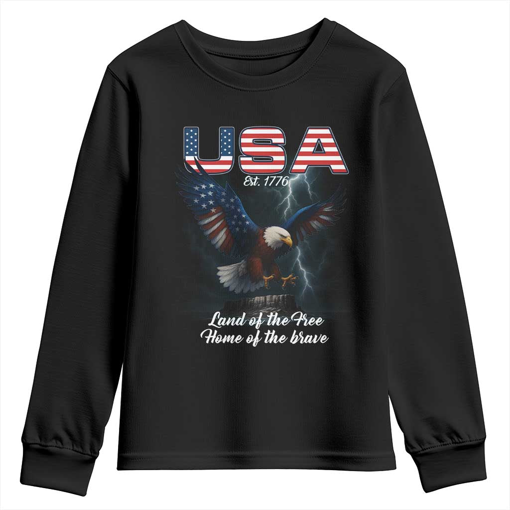 Bold Patriotic American Eagle Youth Sweatshirt Land of the Free Home of the Brave Est 1776 TS02 Black Print Your Wear