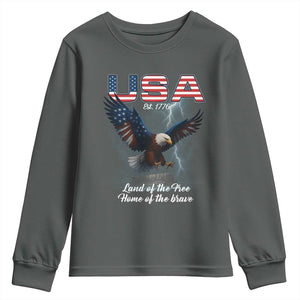 Bold Patriotic American Eagle Youth Sweatshirt Land of the Free Home of the Brave Est 1776 TS02 Dark Heather Print Your Wear