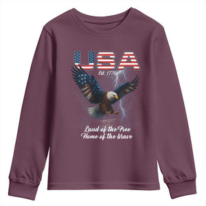 Bold Patriotic American Eagle Youth Sweatshirt Land of the Free Home of the Brave Est 1776 TS02 Maroon Print Your Wear