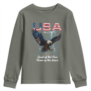 Bold Patriotic American Eagle Youth Sweatshirt Land of the Free Home of the Brave Est 1776 TS02 Military Green Print Your Wear