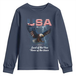 Bold Patriotic American Eagle Youth Sweatshirt Land of the Free Home of the Brave Est 1776 TS02 Navy Print Your Wear