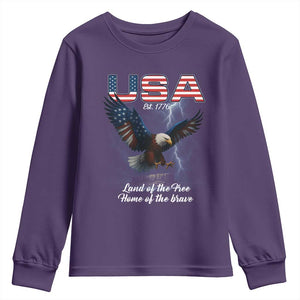 Bold Patriotic American Eagle Youth Sweatshirt Land of the Free Home of the Brave Est 1776 TS02 Purple Print Your Wear