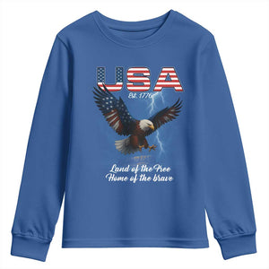 Bold Patriotic American Eagle Youth Sweatshirt Land of the Free Home of the Brave Est 1776 TS02 Royal Blue Print Your Wear