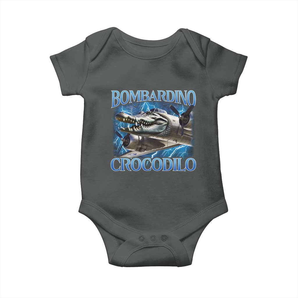 Bombardino Crocodilo Baby Onesie Internet Memes Italian Brainrot TS10 Dark Heather Print Your Wear