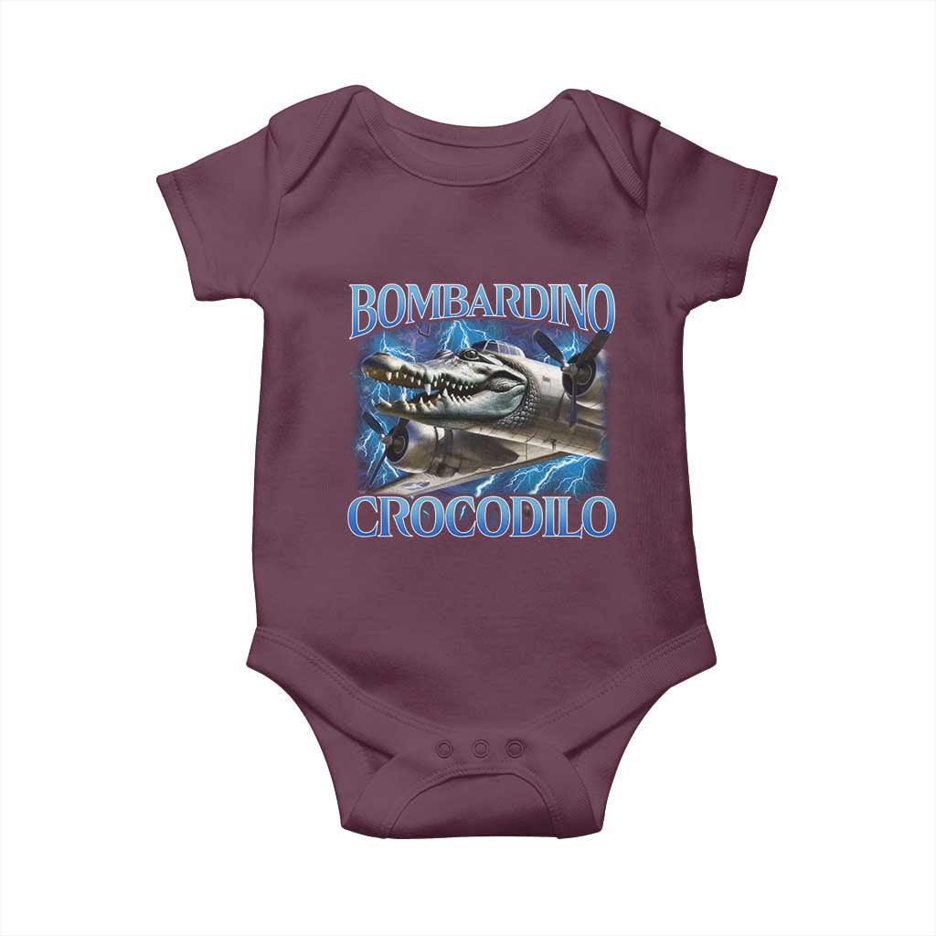 Bombardino Crocodilo Baby Onesie Internet Memes Italian Brainrot TS10 Maroon Print Your Wear