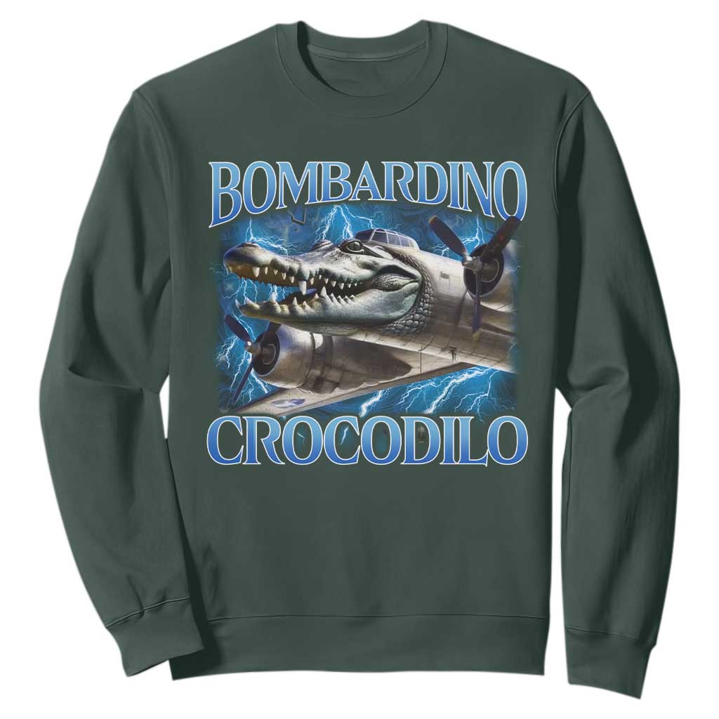 Bombardino Crocodilo Sweatshirt Internet Memes Italian Brainrot TS10 Dark Forest Green Print Your Wear