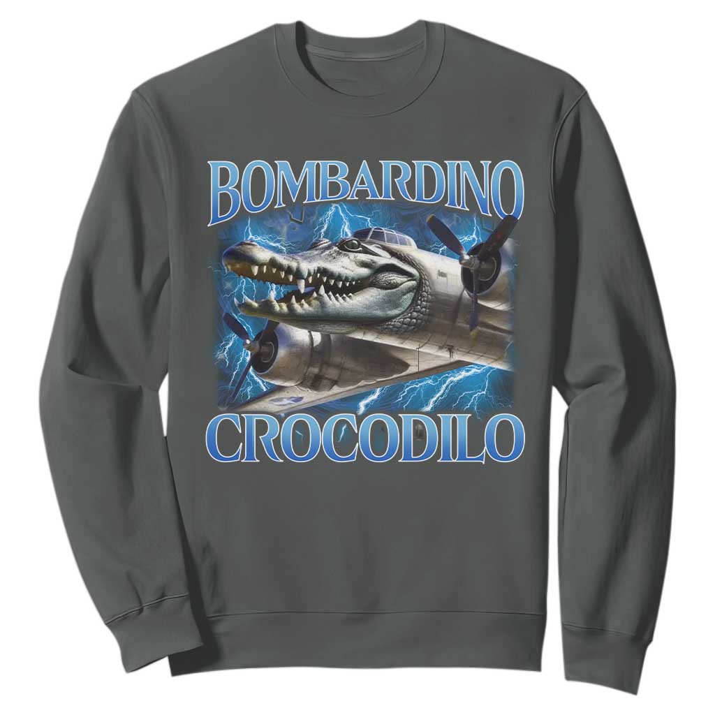 Bombardino Crocodilo Sweatshirt Internet Memes Italian Brainrot TS10 Dark Heather Print Your Wear