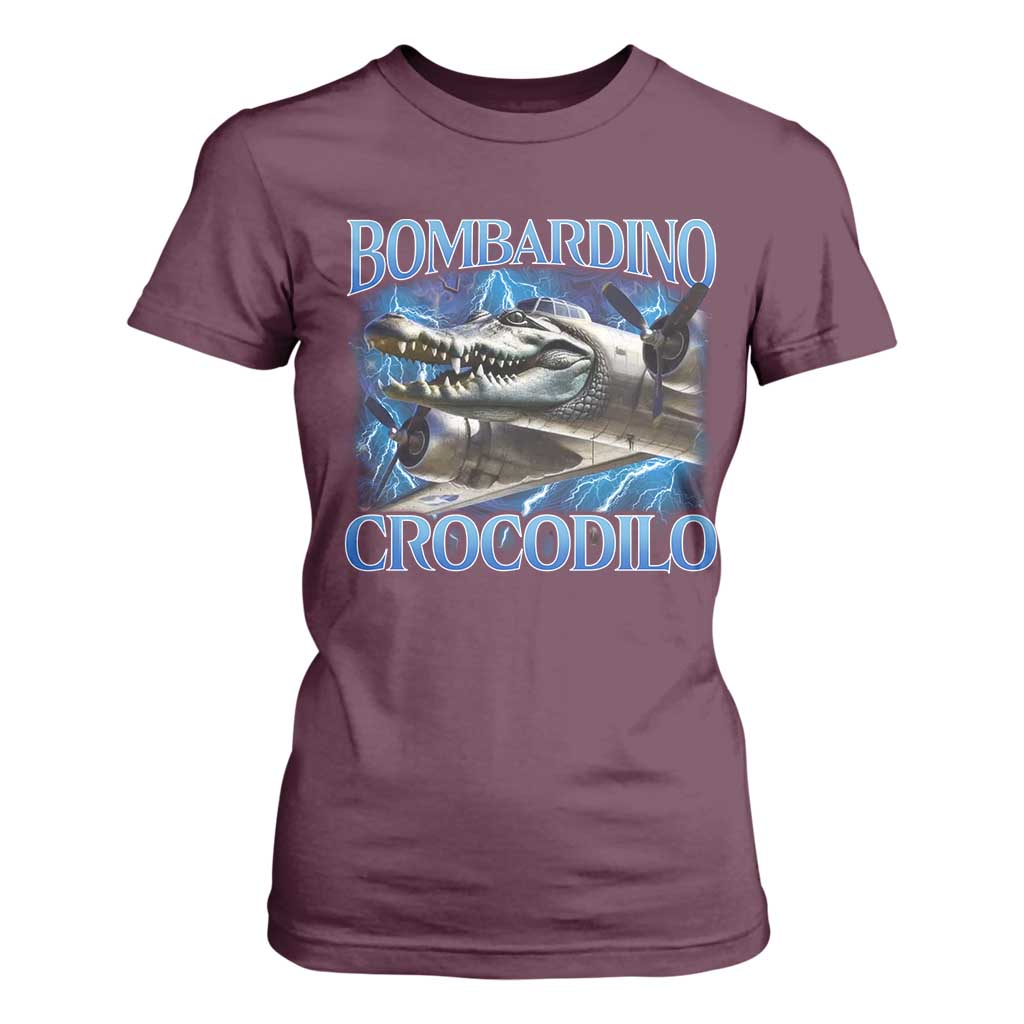 Bombardino Crocodilo T Shirt For Women Internet Memes Italian Brainrot TS10 Maroon Print Your Wear