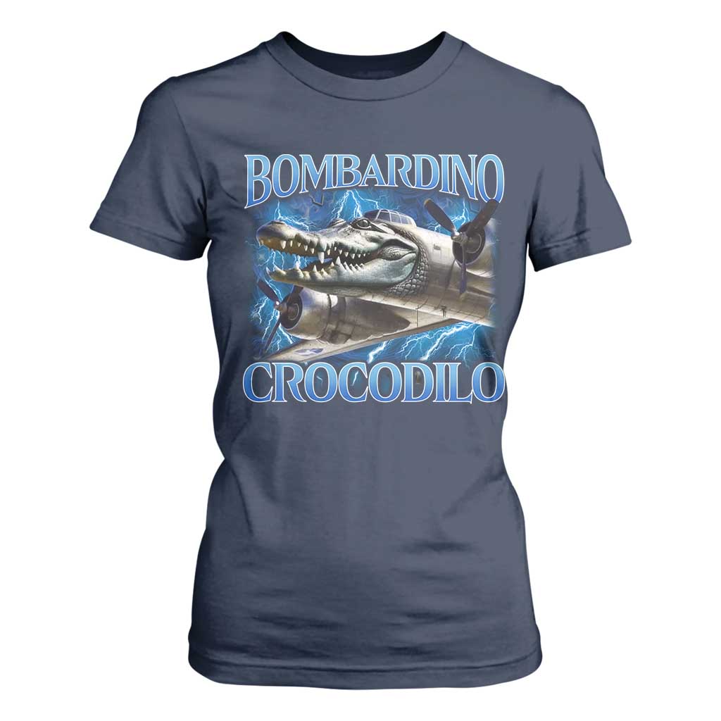 Bombardino Crocodilo T Shirt For Women Internet Memes Italian Brainrot TS10 Navy Print Your Wear
