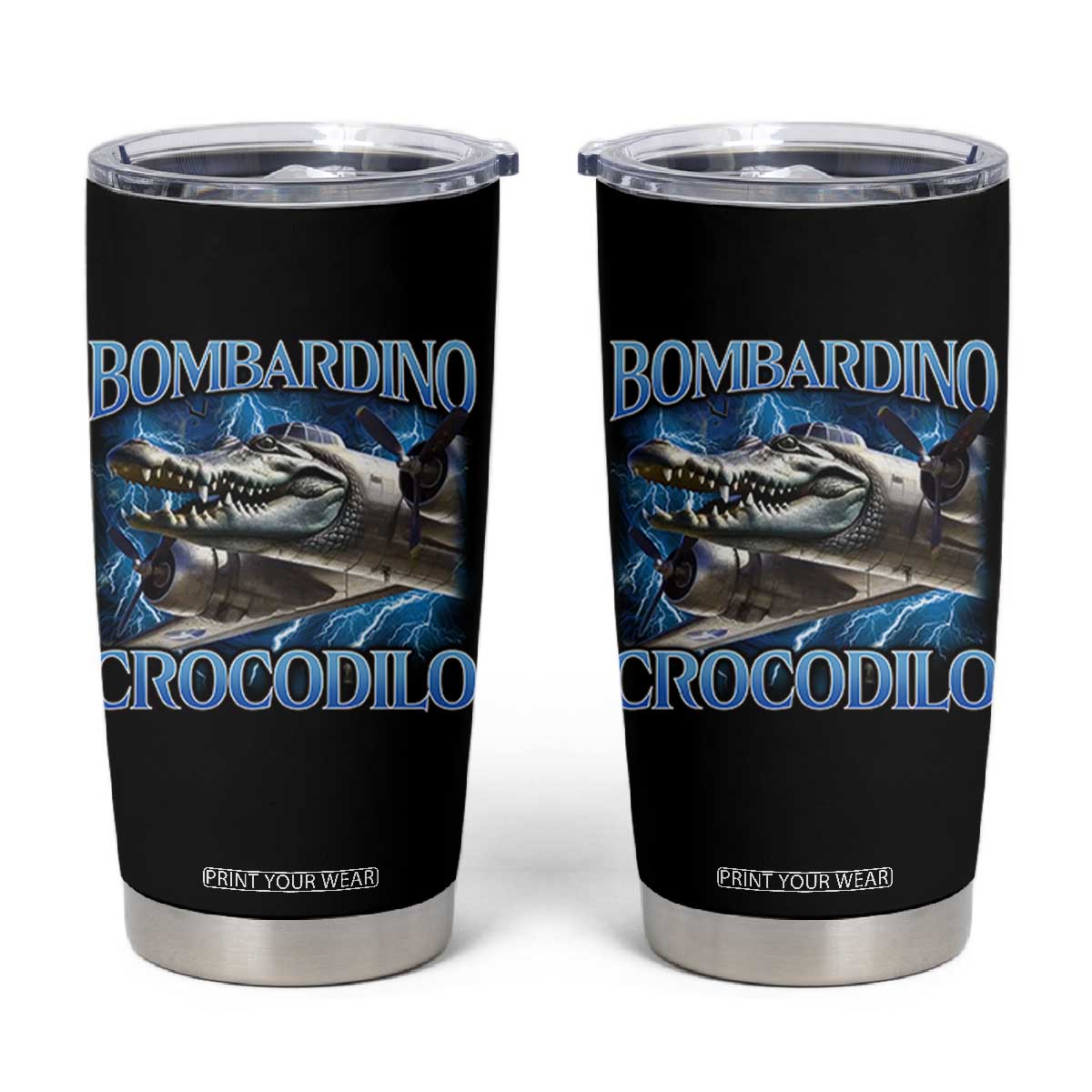 Bombardino Crocodilo Tumbler Cup Internet Memes Italian Brainrot TS10 Black Print Your Wear