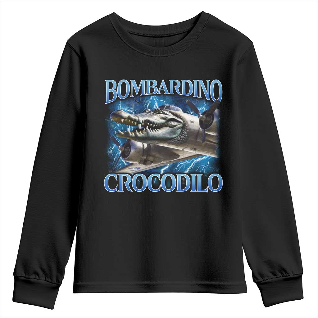 Bombardino Crocodilo Youth Sweatshirt Internet Memes Italian Brainrot TS10 Black Print Your Wear