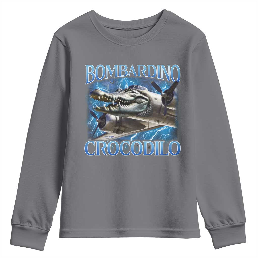 Bombardino Crocodilo Youth Sweatshirt Internet Memes Italian Brainrot TS10 Charcoal Print Your Wear