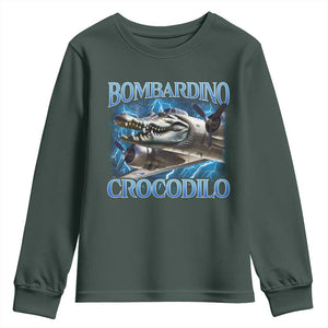 Bombardino Crocodilo Youth Sweatshirt Internet Memes Italian Brainrot TS10 Dark Forest Green Print Your Wear