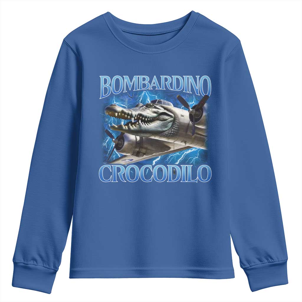 Bombardino Crocodilo Youth Sweatshirt Internet Memes Italian Brainrot TS10 Royal Blue Print Your Wear