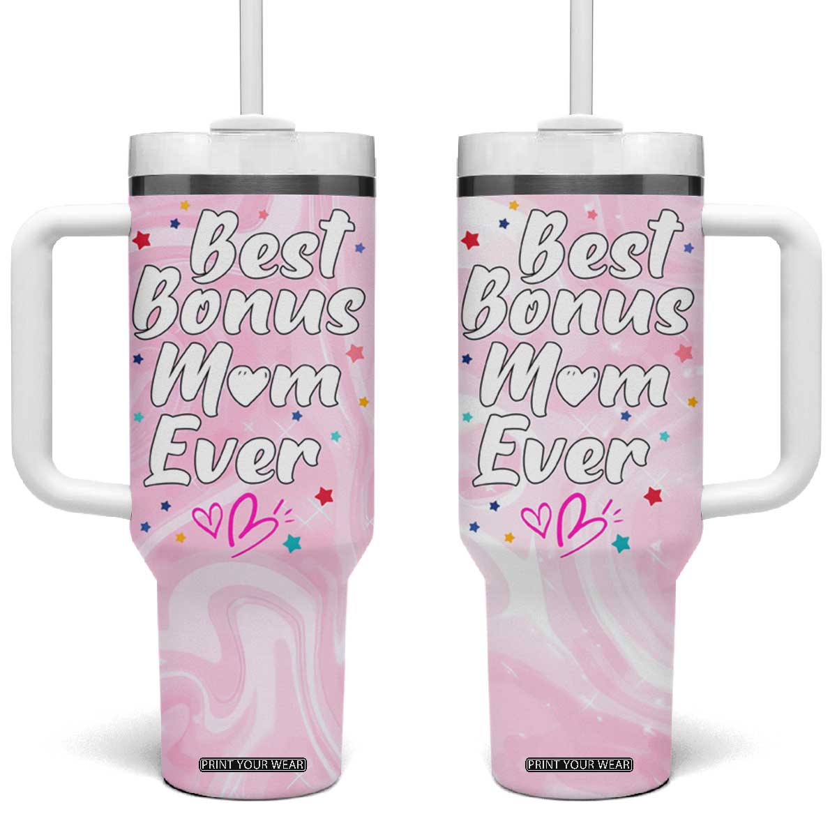 Bonus Mom Gift Tumbler With Handle for Mother's Day Birthday Step Mother TB10 One Size: 40 oz Pink Print Your Wear