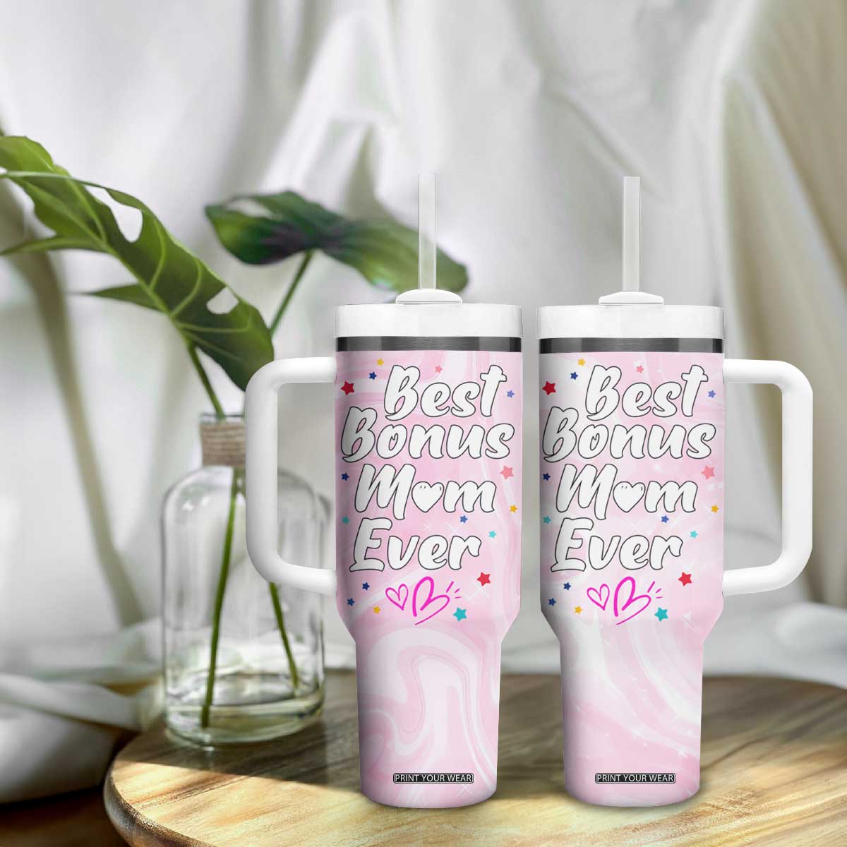 Bonus Mom Gift Tumbler With Handle for Mother's Day Birthday Step Mother TB10 Print Your Wear