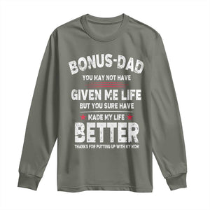 Bonus dad Long Sleeve Shirt Step Dad Fathers Day TS10 Military Green Print Your Wear